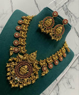 Nagasi Work with Kempu Stones Bridal Haram - Nakshatra Jewels