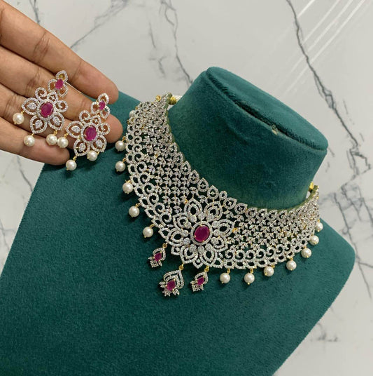 American Diamond Stones Bridal Neck set - Nakshatra Jewels