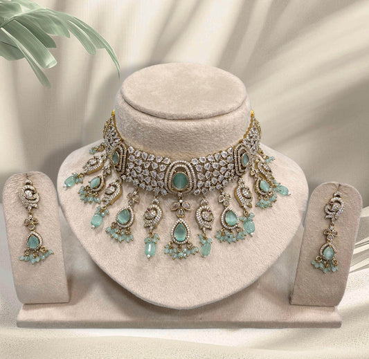 Victorian Polish with AD Stones Bridal Choker - Nakshatra Jewels