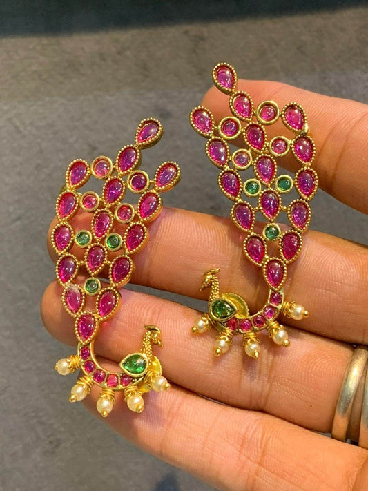 Kempu Stones Bridal Earcuffs - Nakshatra Jewels