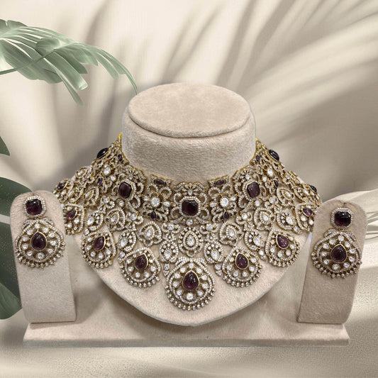 Victorian Polish with AD Stones Bridal Choker - Nakshatra Jewels