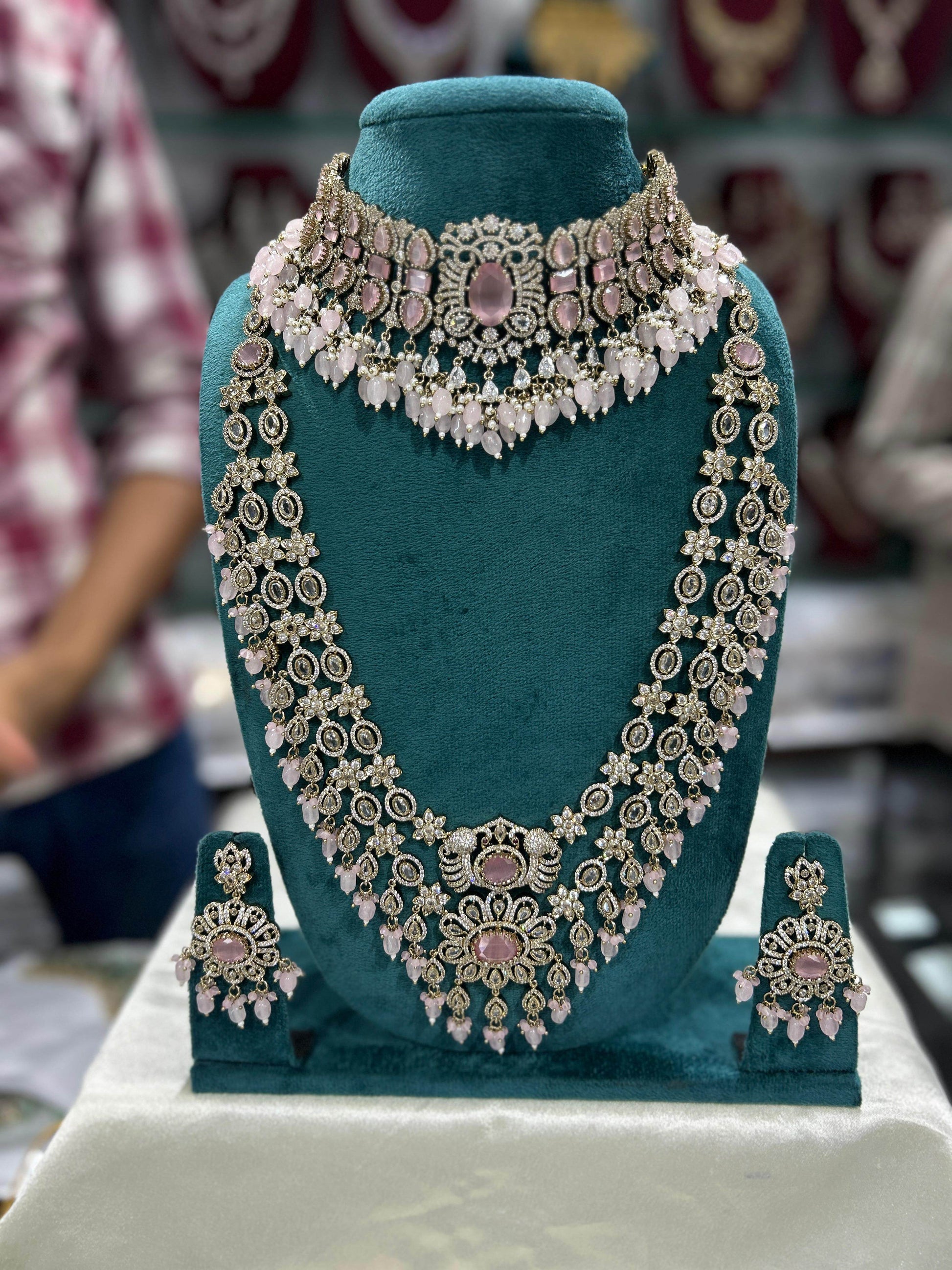 Victorian Polish with Moissanite Stones Bridal Combo - Nakshatra Jewels
