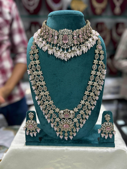 Victorian Polish with Moissanite Stones Bridal Combo - Nakshatra Jewels