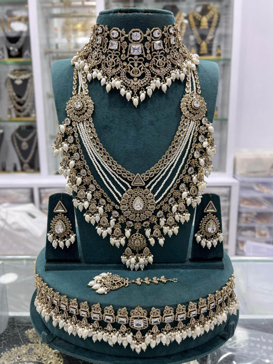 Victorian Polish with Moissanite Stones Bridal Combo - Nakshatra Jewels