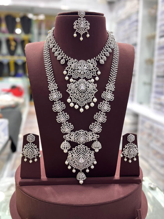 American Diamond Stones Bridal Combo (Silver Polish)