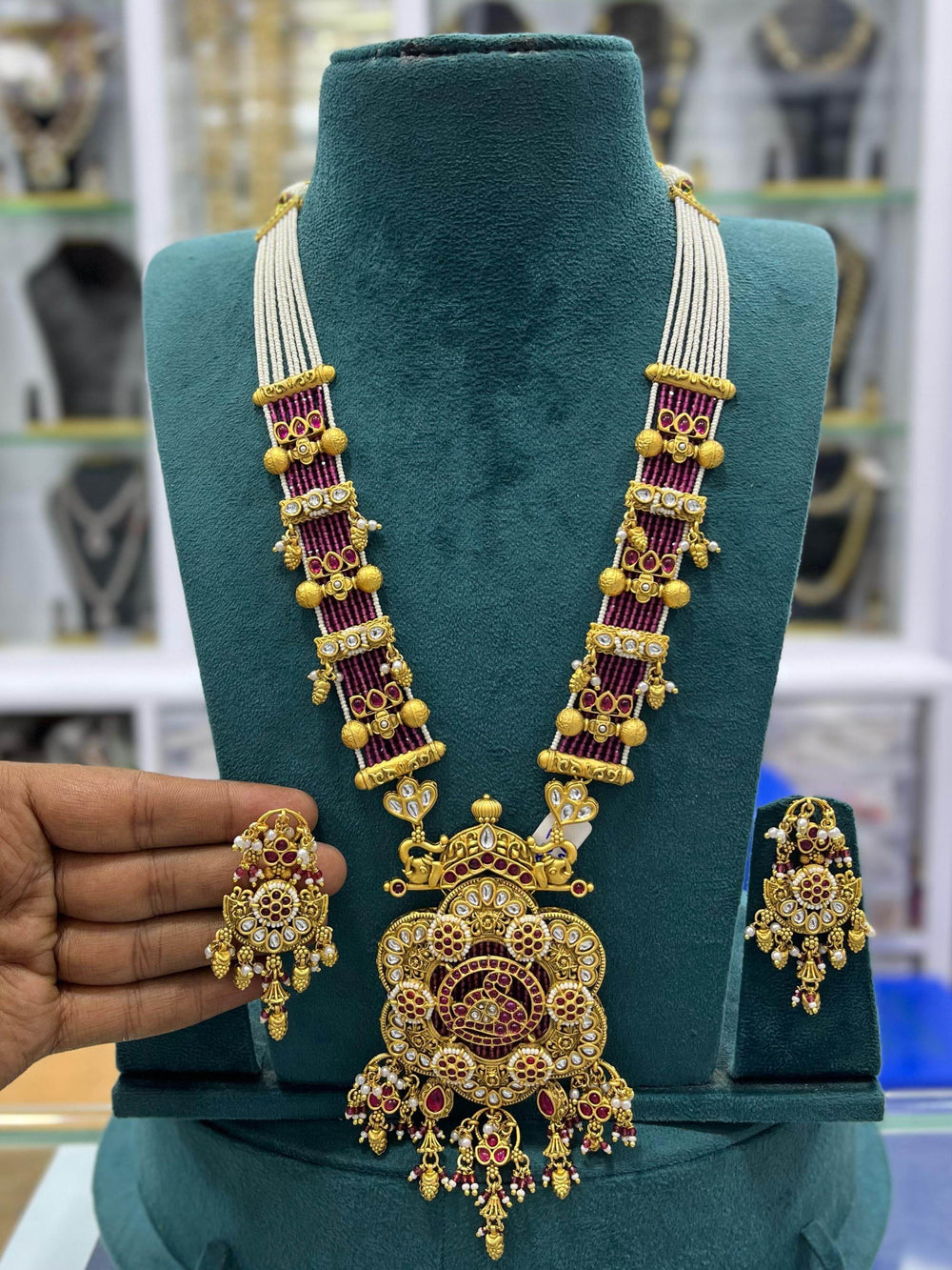 Nagasi work with AD Stones Pendent Beads Haram - Nakshatra Jewels