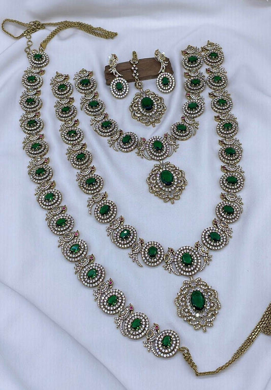 Victorian Polish with AD Stones Bridal Combo Set - Nakshatra Jewels