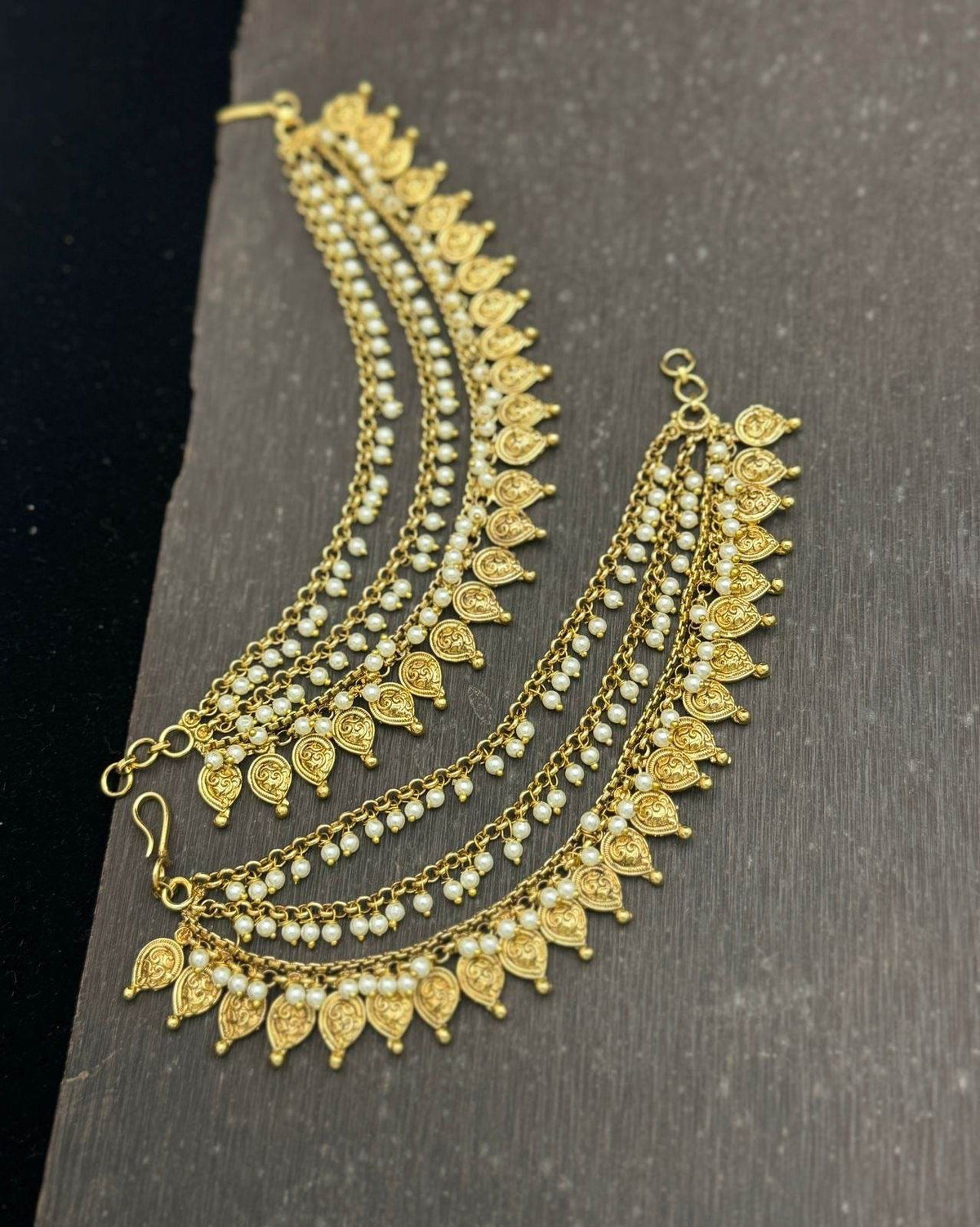 Premium Matt with Kempu Stones Ear Chains
