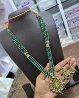 Victorian Polish AD Stones Pendent with Beads Haram - Nakshatra Jewels