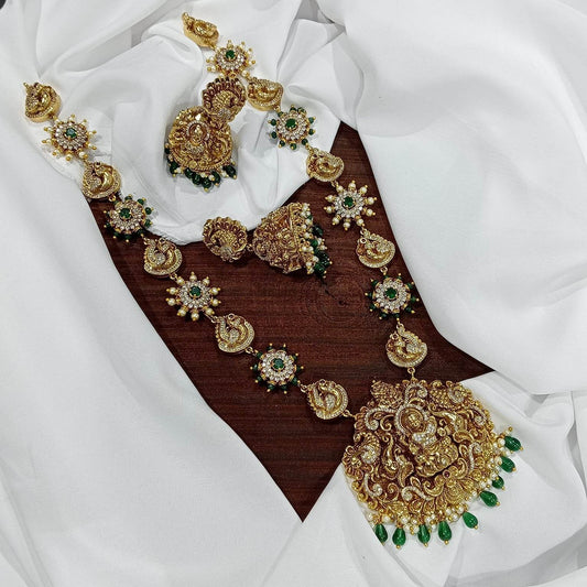 Nakshi Work with AD Stones Bridal Haram - Nakshatra Jewels
