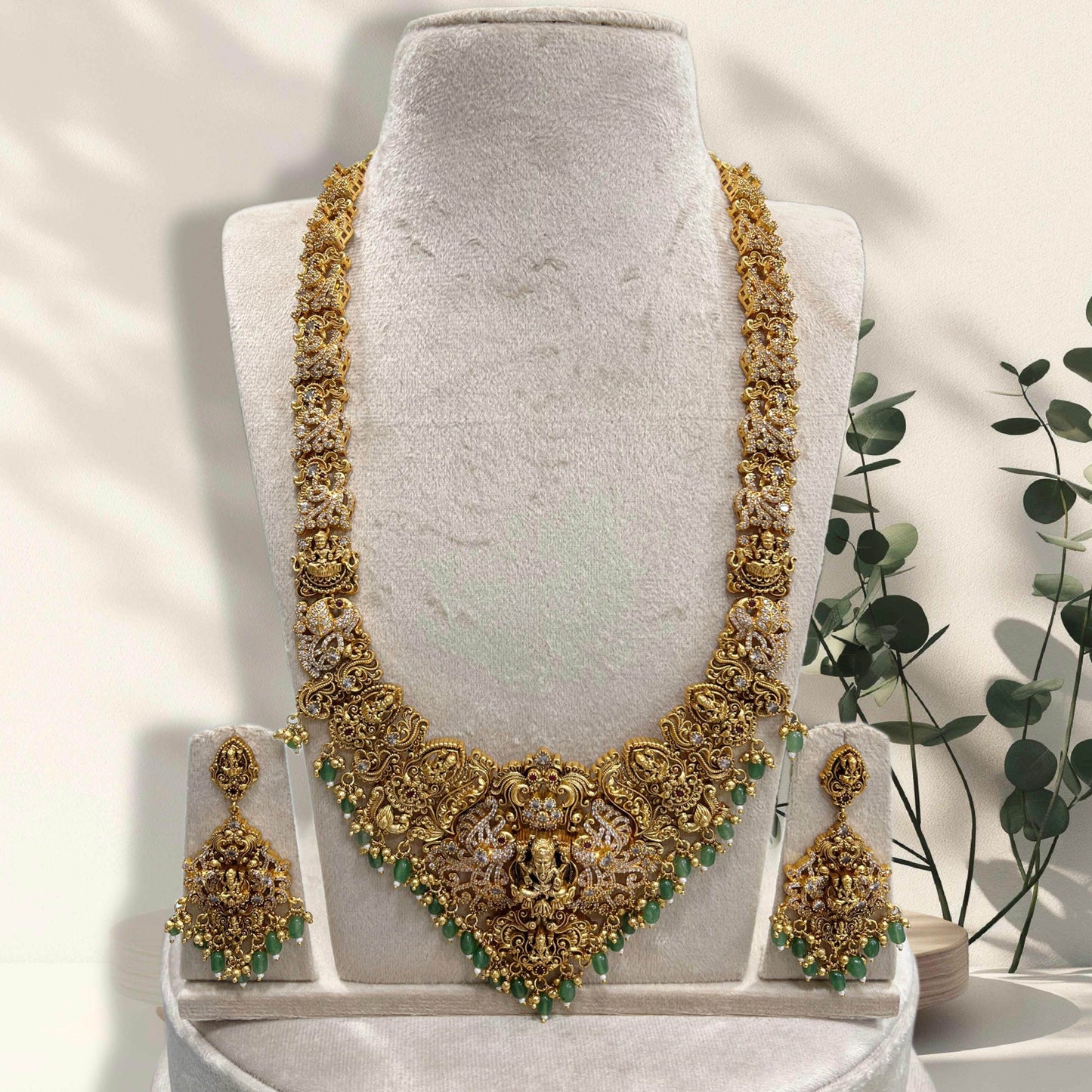 Nakshi Work with AD Stones Bridal Haram - Nakshatra Jewels