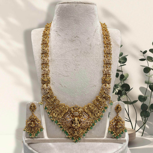 Nakshi Work with AD Stones Bridal Haram - Nakshatra Jewels