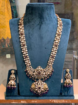 Moissanite Stones with Victorian Polish Bridal Haram -Purple - Nakshatra Jewels