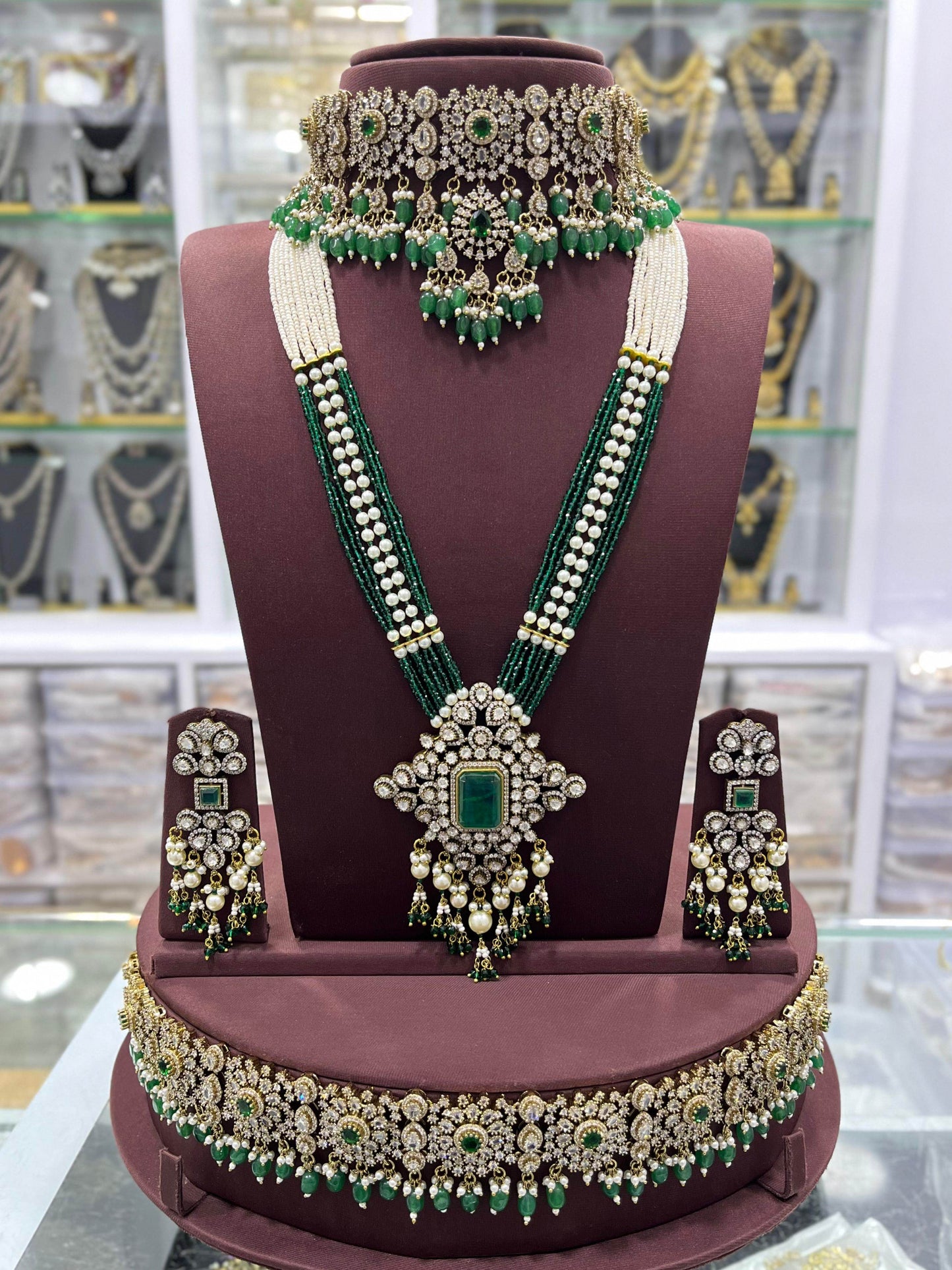 Victorian Polish With Mossianite & AD Stones Bridal Set - Nakshatra Jewels
