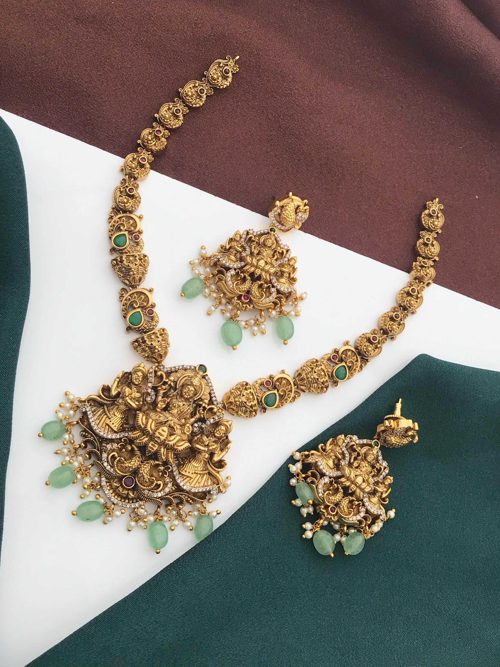 Premium Matt with Kempu and AD Stones Bridal Necklace - Nakshatra Jewels