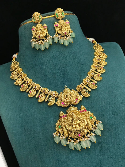 Nakshi work with Jaadu Kundan Stones Necklace