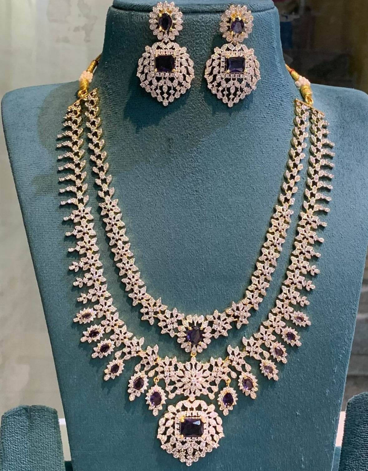American Diamond Stones Bridal Layer Haram - Nakshatra Jewels