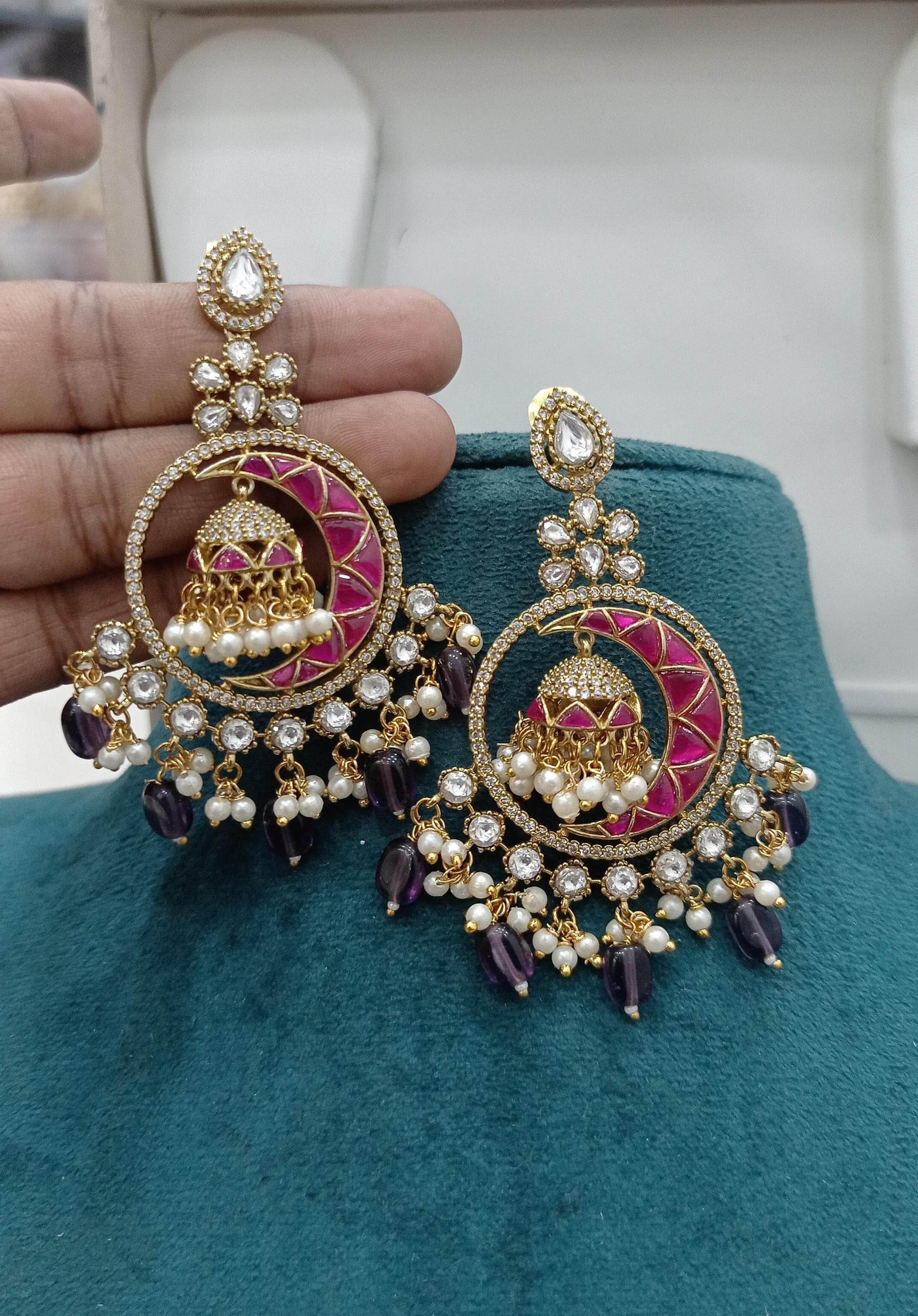 Jaadu Kundan Stones Bridal Earrings