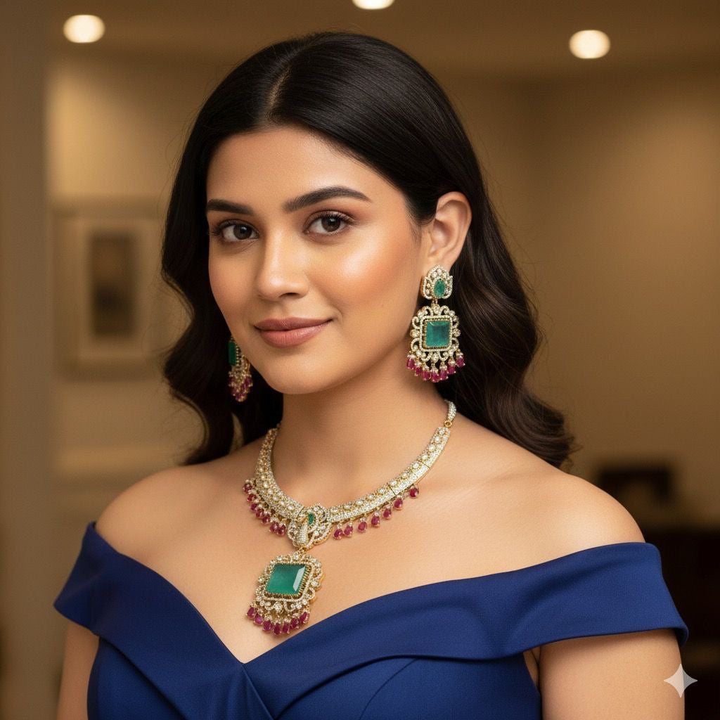 Victorian Polish AD and Mossianite Stones Necklace