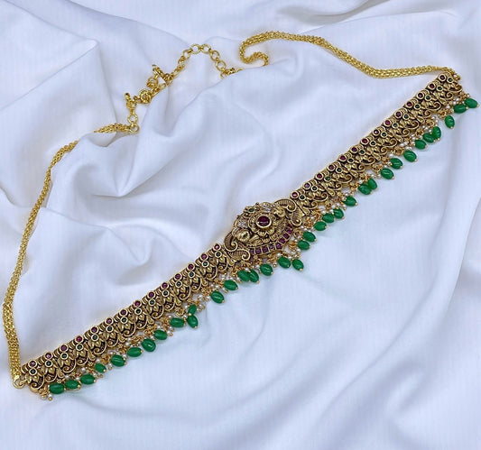 Premium Matt finish with Kempu Stones Hip Chain