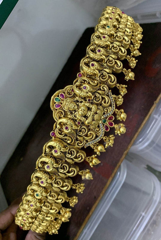Nagasi work with AD and Kempu Stones Bridal Hip Belt - Nakshatra Jewels