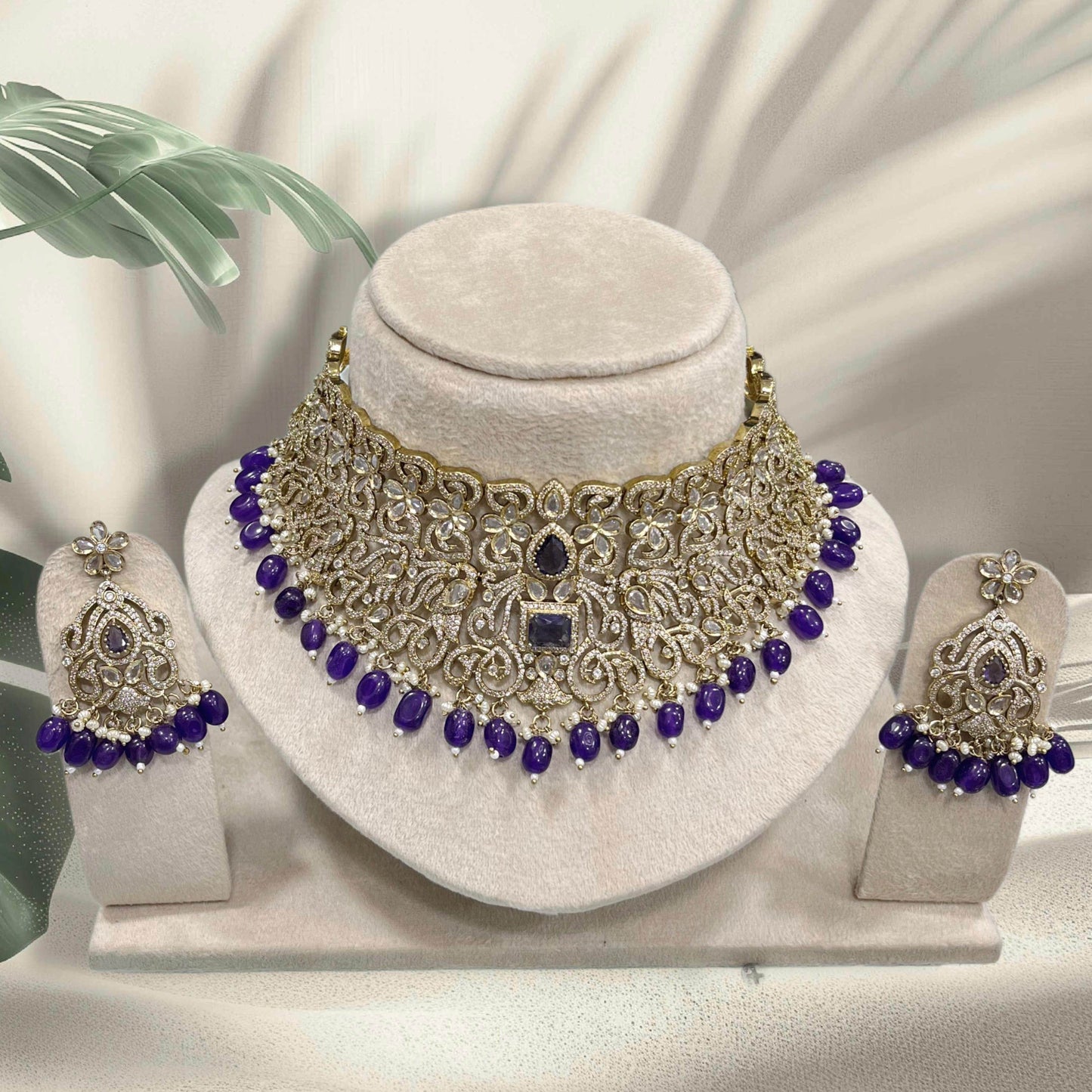 Victorian Polish with AD Stones Bridal Choker - Nakshatra Jewels