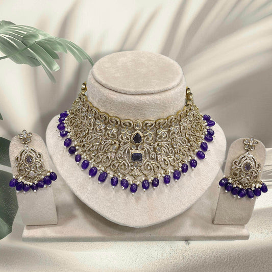 Victorian Polish with AD Stones Bridal Choker - Nakshatra Jewels