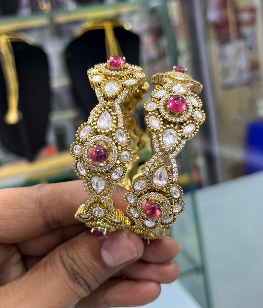 Victorian Polish with AD & Moissanite Stone Bangles
