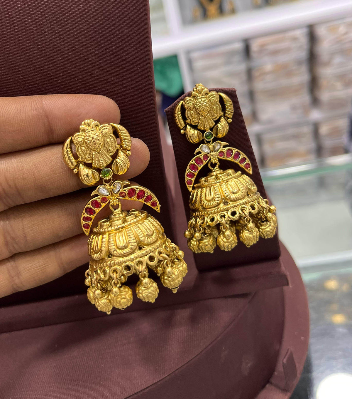 Premium Matt with Kempu Stones Earrings