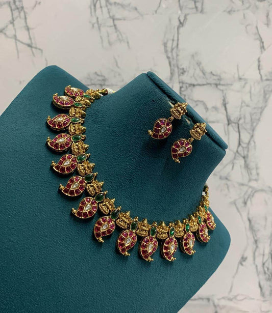 Nagasi Work with Kempu Stones Necklace - Nakshatra Jewels