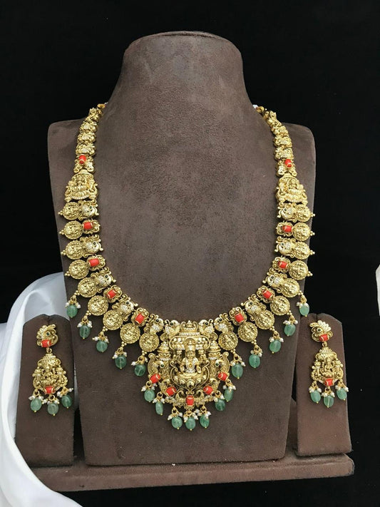 Nakshi Work with AD & Coral Beads Haram