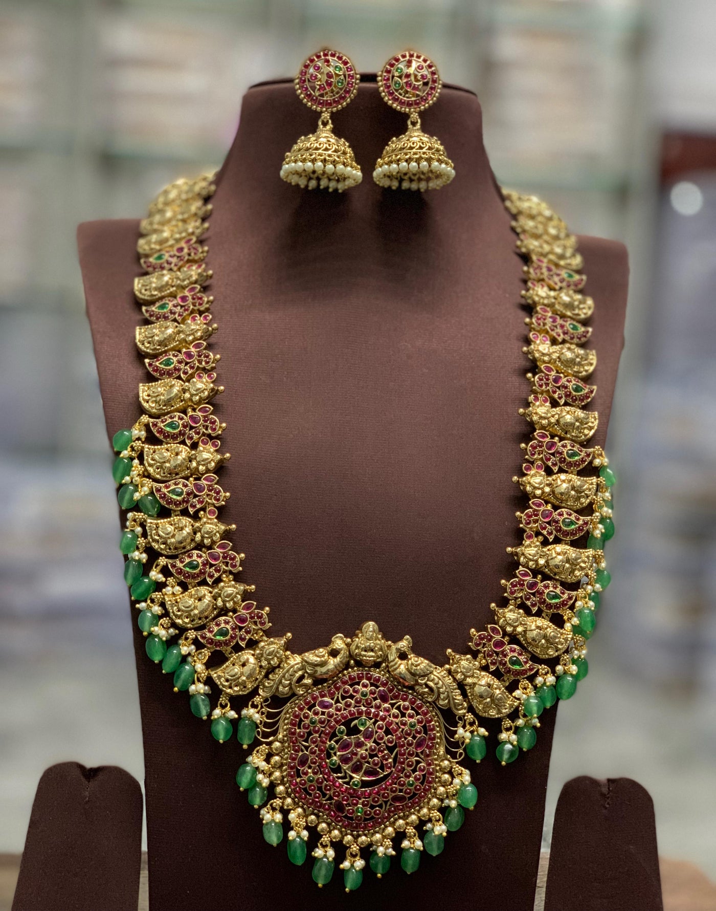 Nakshi Work with Kempu Stones Bridal Haram