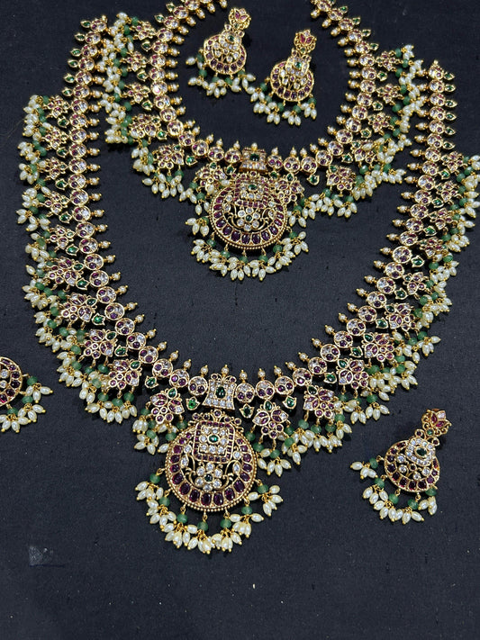 Premium Matt with Kempu Stones Bridal Combo Set - Nakshatra Jewels