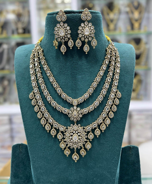 Victorian Polish with AD Stones Bridal Layer Haram - Nakshatra Jewels