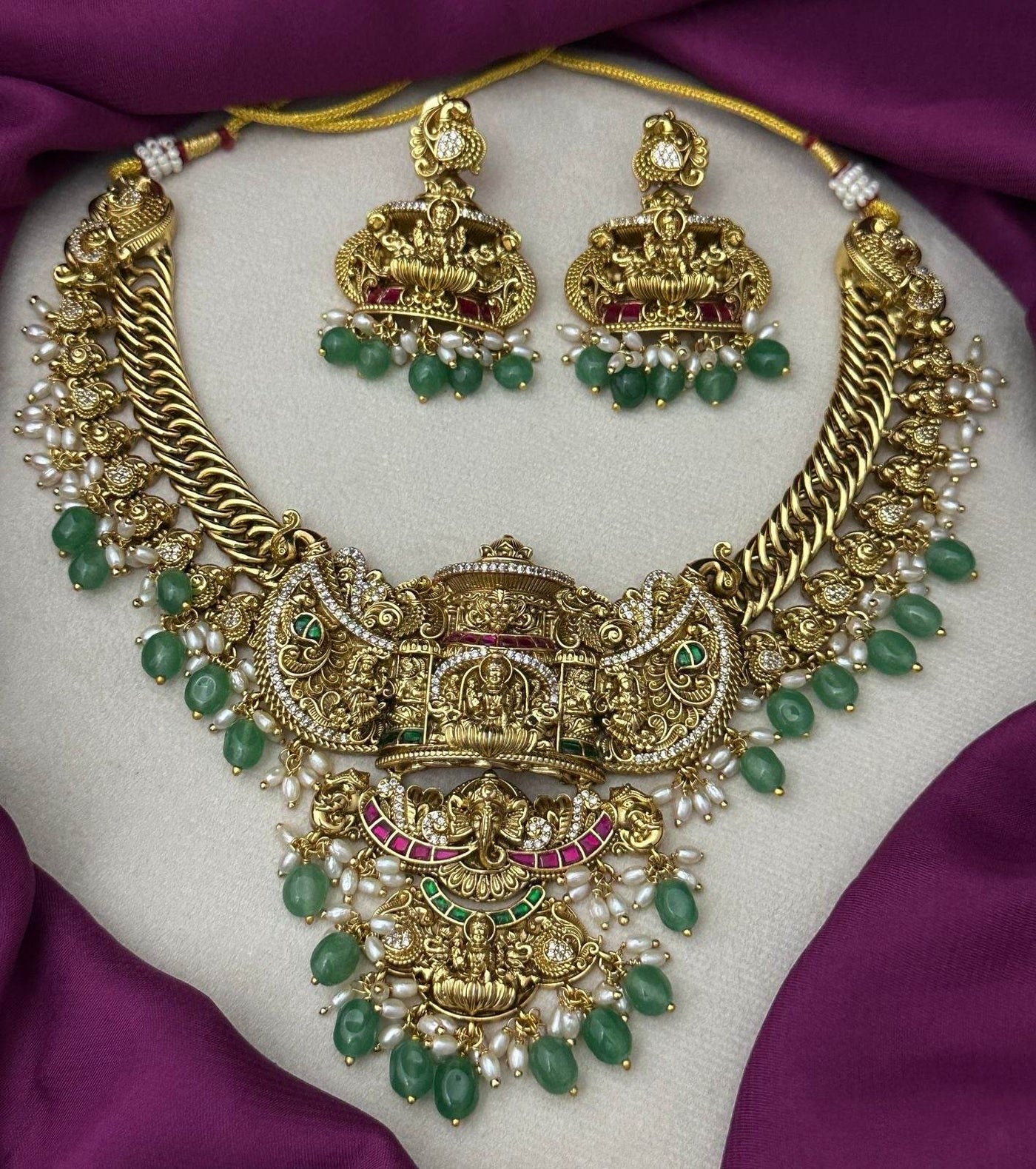 Nakshi Work with Kundan Stones Bridal Necklace
