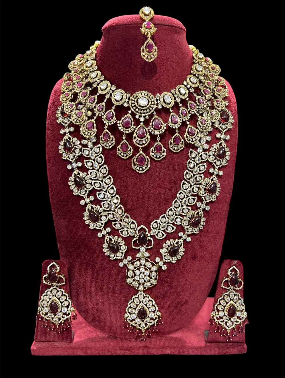 Victorian Polish with Moissanite Stones Bridal Combo set - Nakshatra Jewels