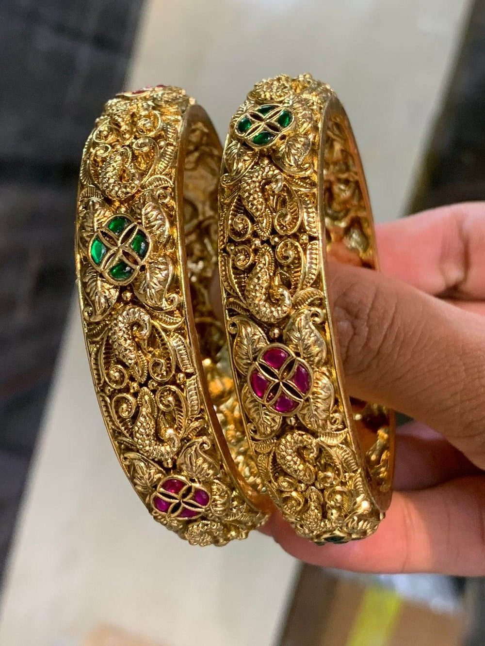 Nagasi Work with Jadau kundan Stones Bangles - Nakshatra Jewels