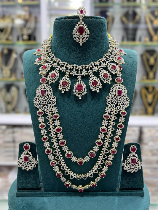 American Diamond Stones Bridal Combo Set - Nakshatra Jewels