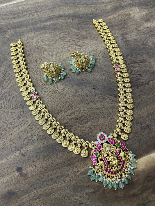 Nagasi work with Kundan Stones Bridal Kaasu Haram
