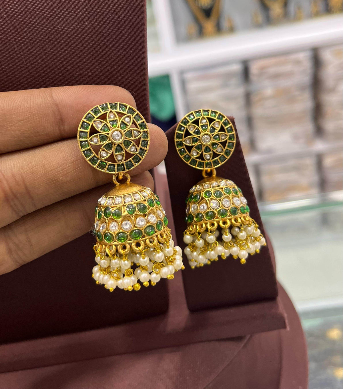 Premium Matt with Kempu Stones Earrings