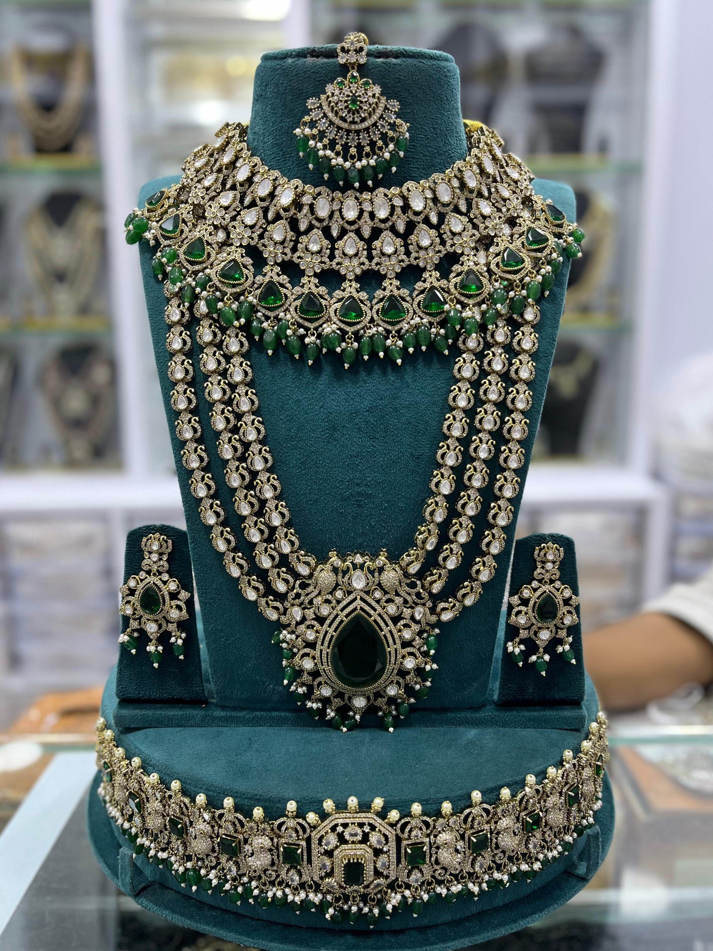 Victorian Polish With Mossianite & AD Stones Bridal Set - Nakshatra Jewels