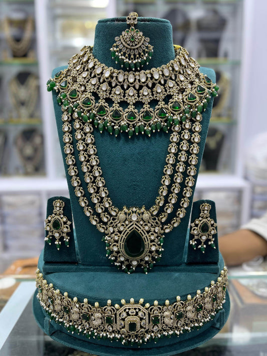 Victorian Polish With Mossianite & AD Stones Bridal Set - Nakshatra Jewels