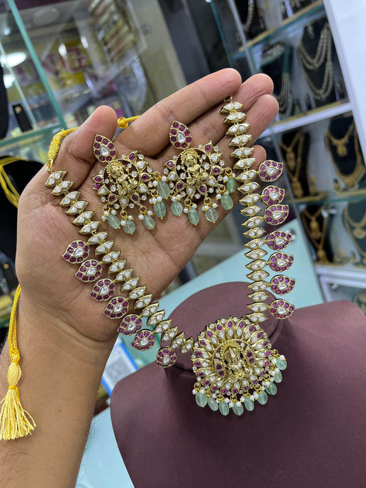 Nakshi Work with Kempu Stones Bridal Neck set - Nakshatra Jewels