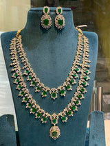 American Diamond Stones Bridal Layer Haram- Green - Nakshatra Jewels