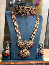 Victorian Polish with Moissanite Stones Bridal Combo Set -Ruby - Nakshatra Jewels