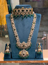 Victorian Polish with Moissanite Stones Bridal Combo Set - Green - Nakshatra Jewels