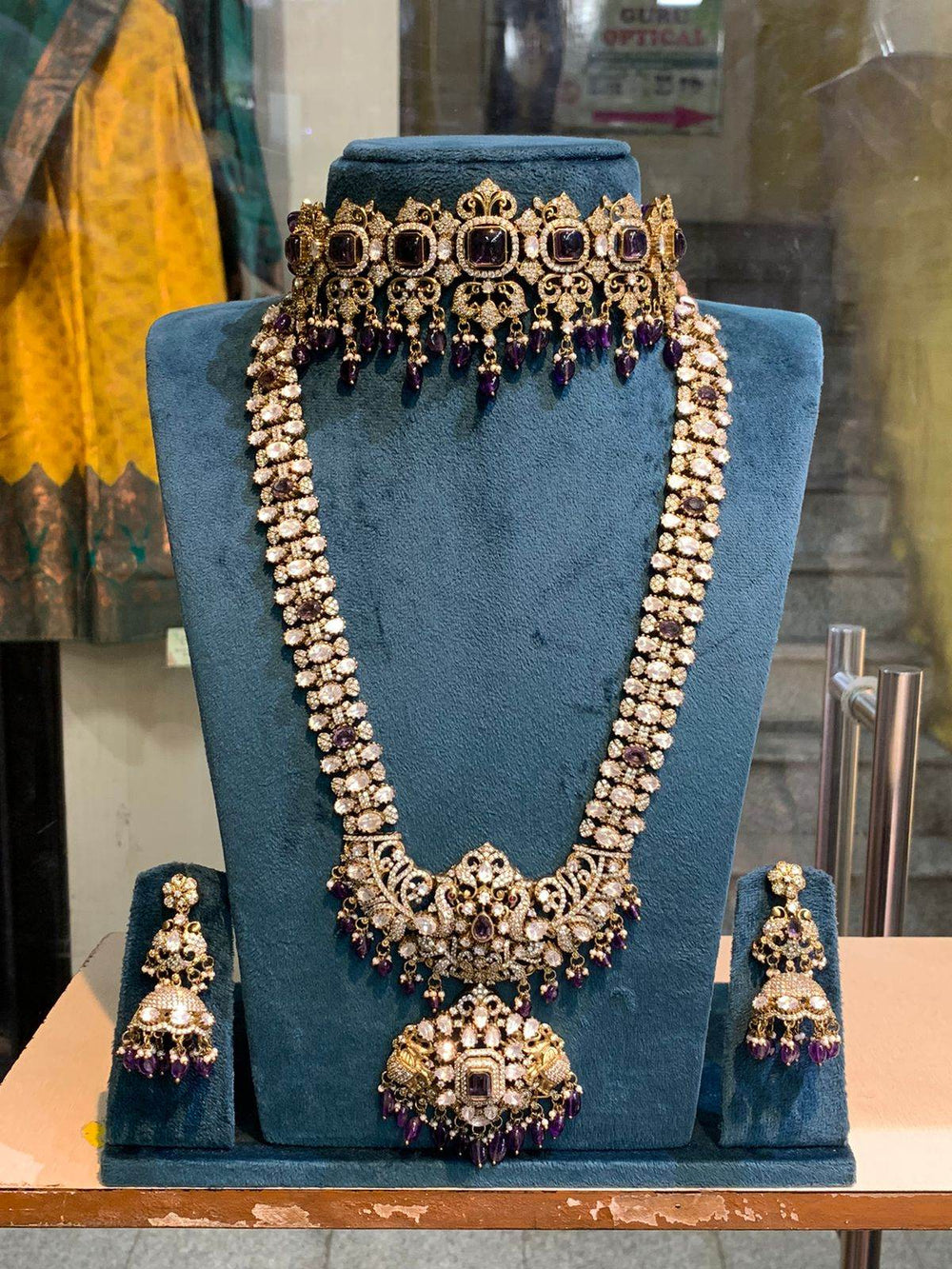 Victorian Polish with Moissanite Stones Bridal Combo Set - Nakshatra Jewels