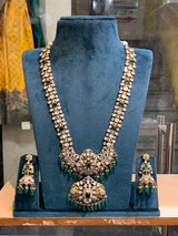 Moissanite Stones with Victorian Polish Bridal Haram -Green - Nakshatra Jewels
