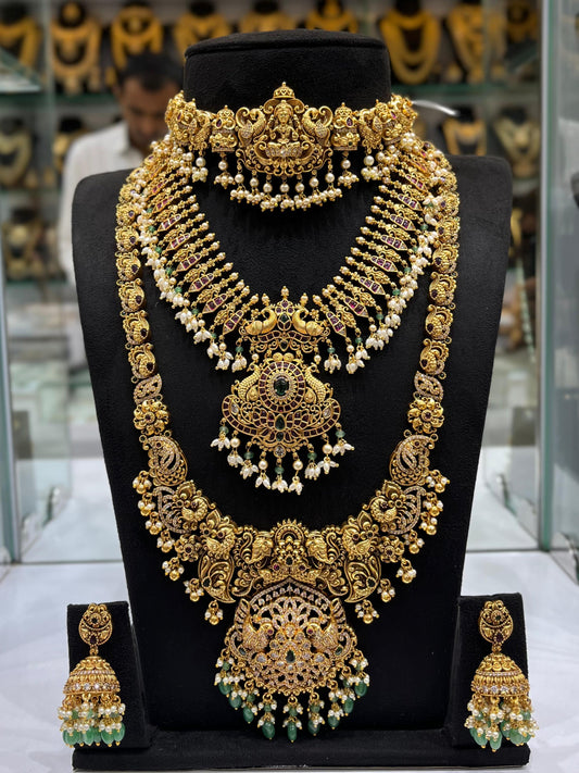 Nakshi Work with Kempu Stones Bridal Combo Set