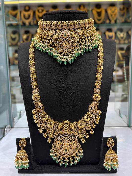 Nakshi Work with Kempu & AD Stones Bridal Combo Set